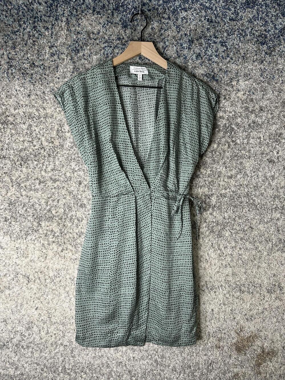 & Other Stories Dress Womens 2 Green Animal Print Wrap Short Tie Belted Mini